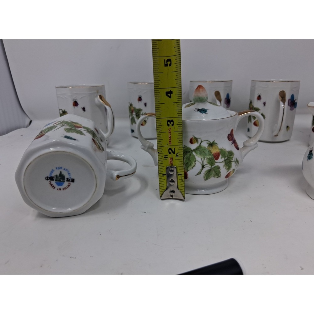 Set Ardalt Japan Cream&Covered Sugar set with 7cups Buttcmerflies&Strawberries A - Picture 14 of 16